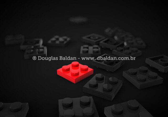 Business Leadership Strategic and Competitive Edge Concept Metaphor with Toy Plastic Blocks isolated in black Background